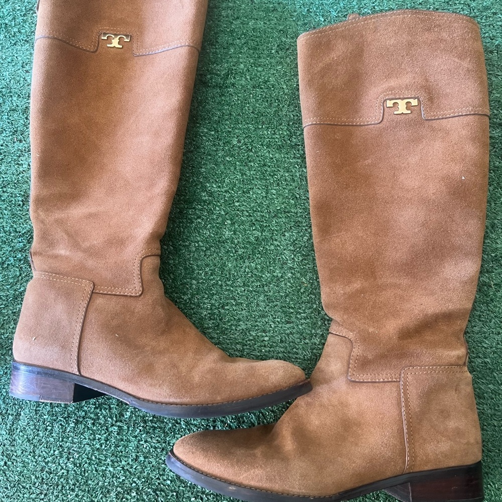 Tory Burch Brown Knee-High Boots with Gold Accent